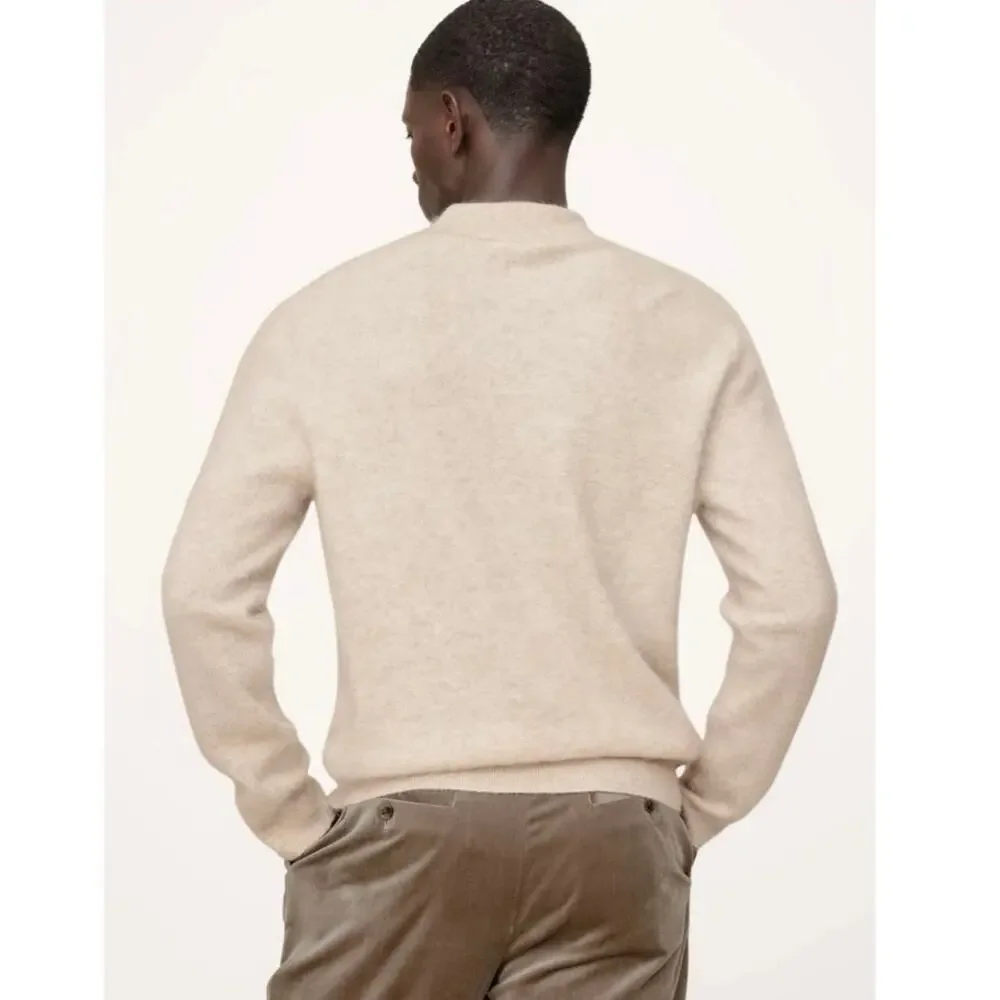 Banana Republic 100% Brushed Cashmere Oatmeal Cream Long Sleeve Polo Sweater